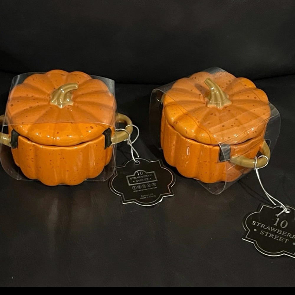 10 Strawberry Street Orange Mini Pumpkin Tureen, Set of 2 - Thanksgiving Pumpkin